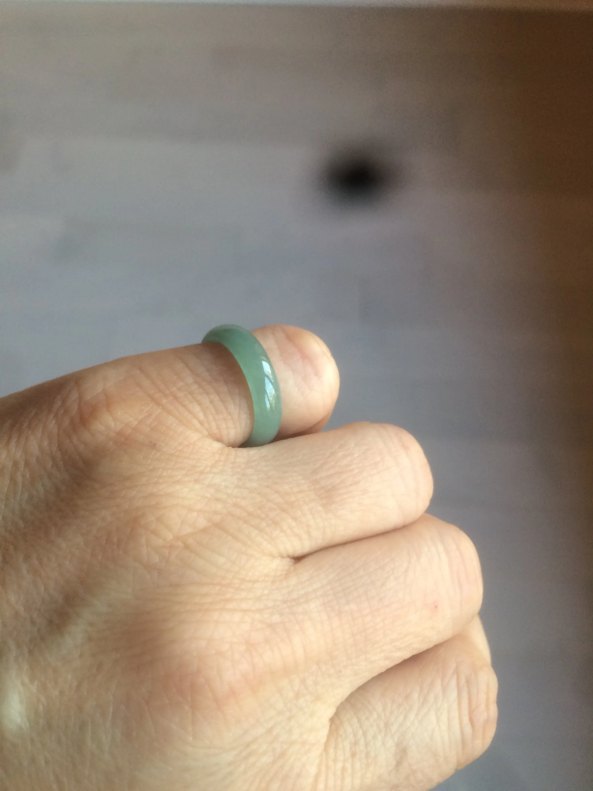 14.7mm/size 33/4 100% natural type A icy watery green/blue Guatemala jadeite jade band ring AF50