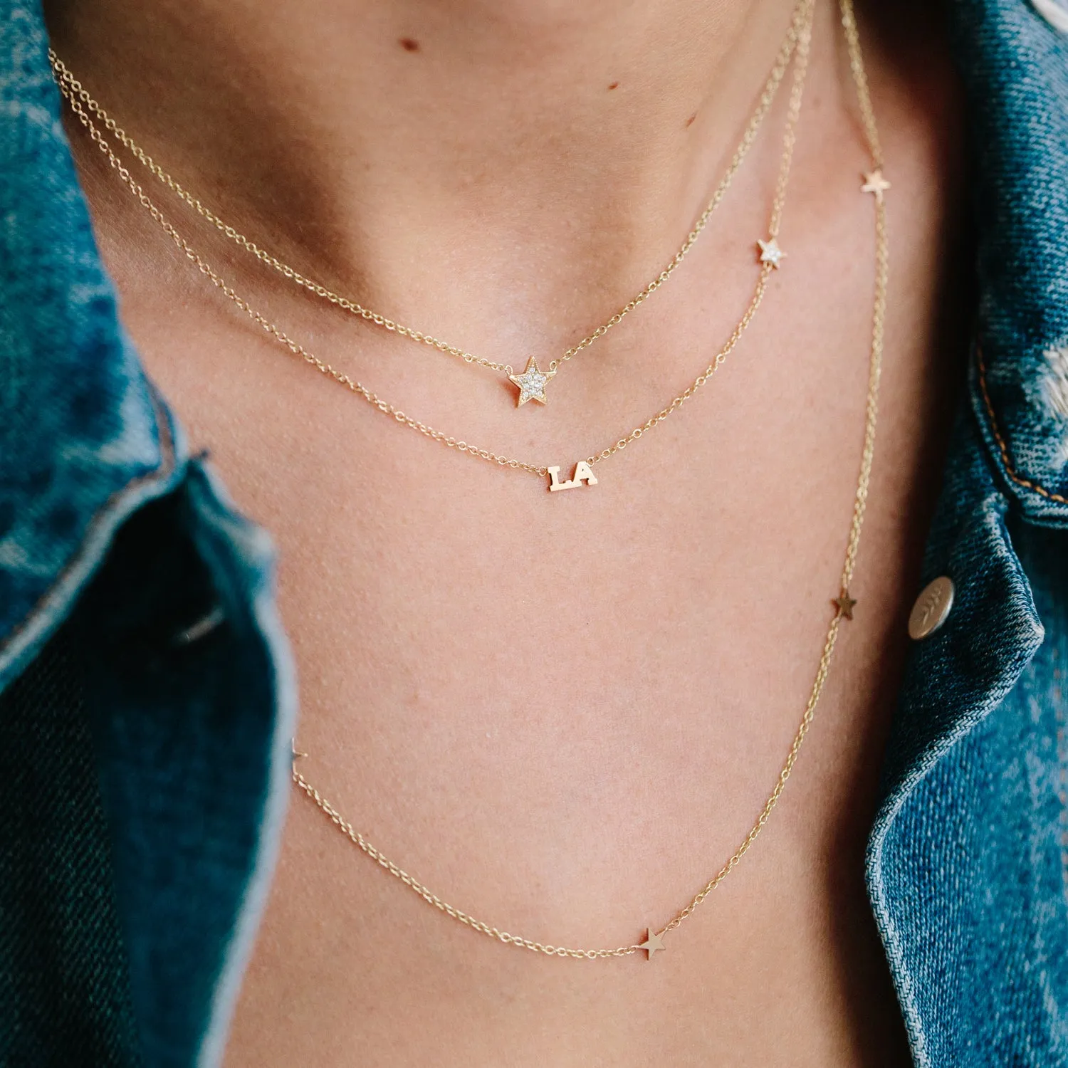 14k Midi Bitty Pavé Diamond Star Necklace