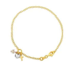 14k Yellow Gold Chain Heart Lock And Anchor Bracelet, 7.5