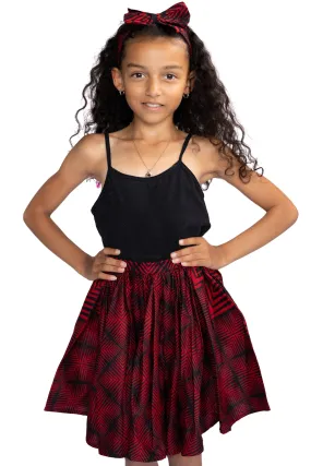 African print Kids Skirt   Headtie with Bow set - Red ( 1 - 10 years )