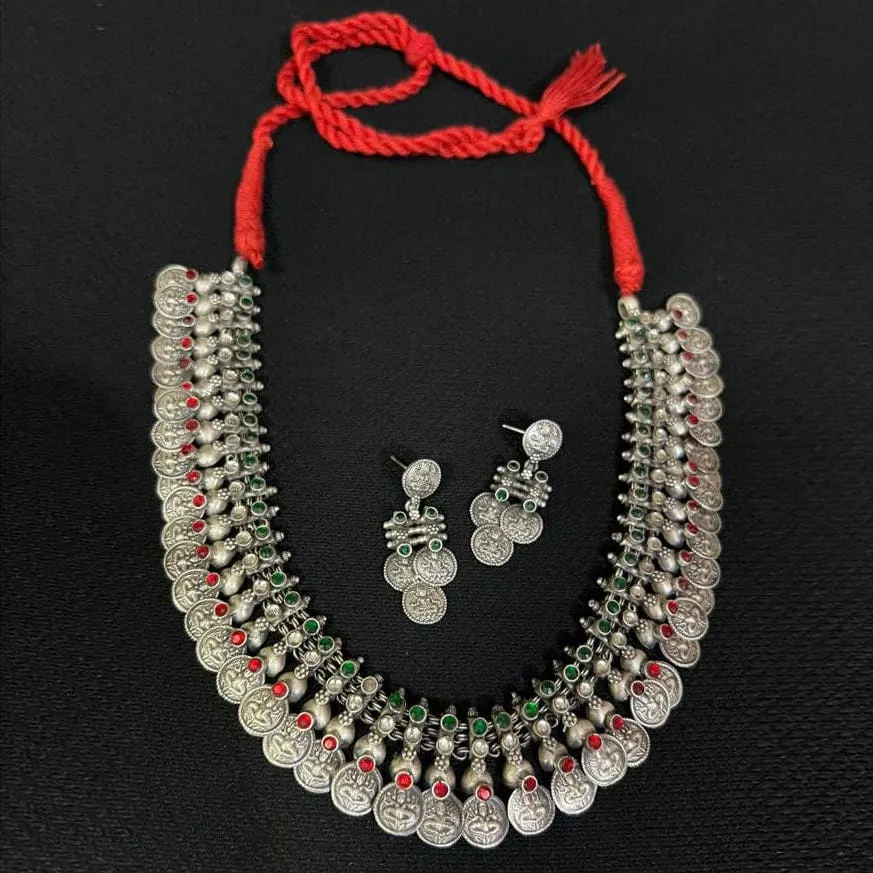 Beautiful Peacock Designed Heavy Traditional Antique Silver Necklace with earring, 925 solid silver necklace With Red and green Stone // handmade Necklace Pendants // necklace for men women