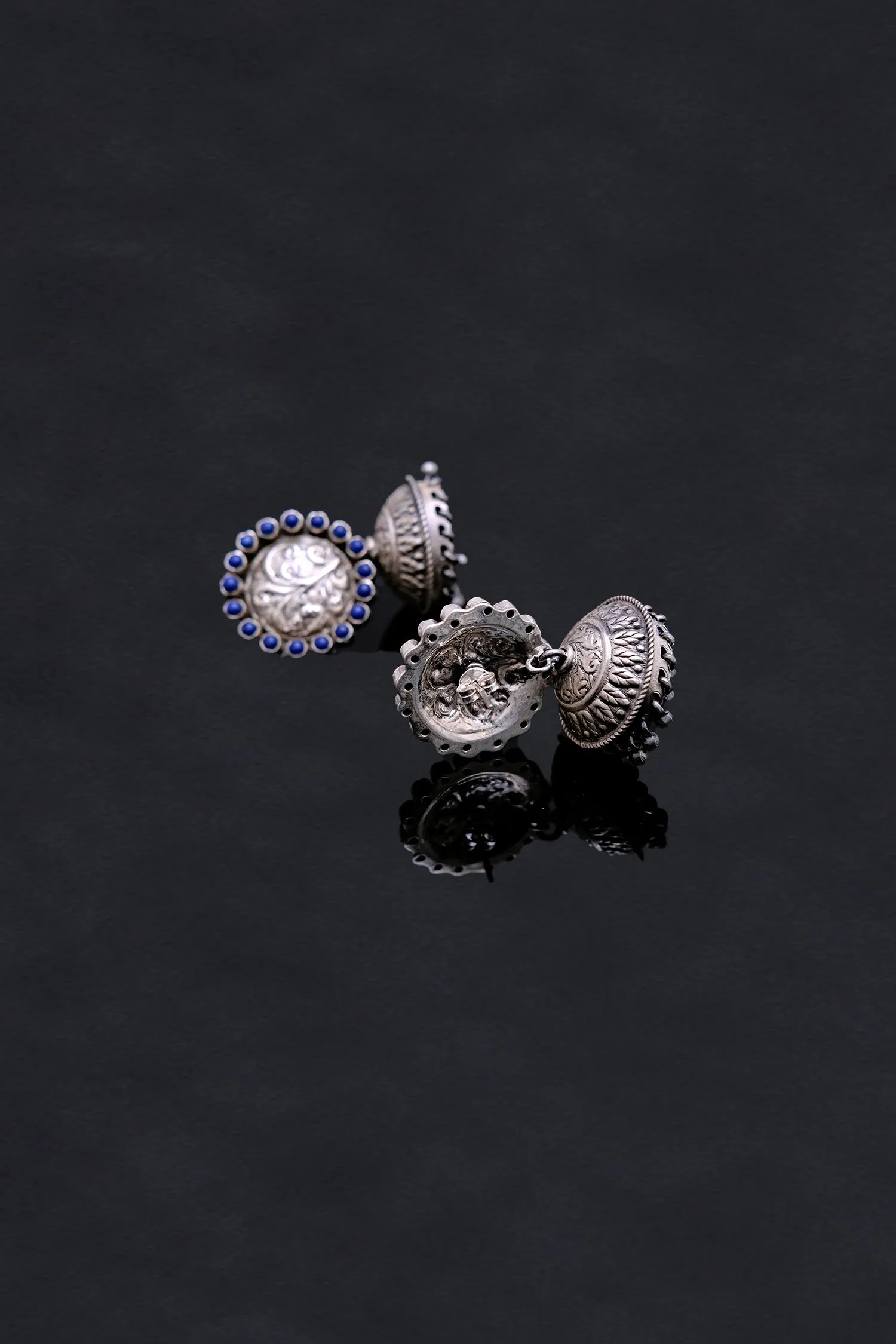 Blue Stone Silver Curated Jhumkis