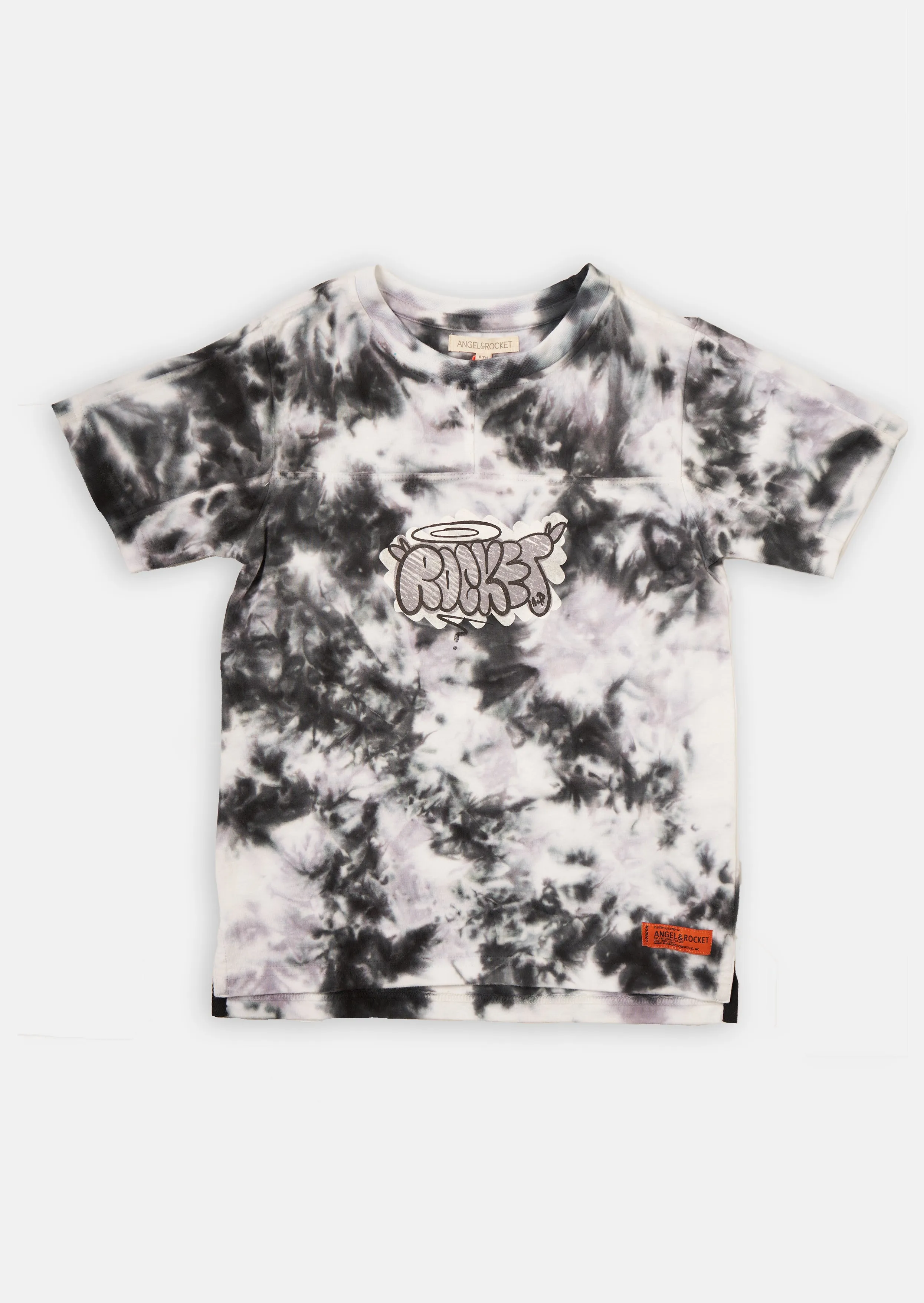 Boys Grey Tie Dye Graffiti Printed Round Neck T-Shirt