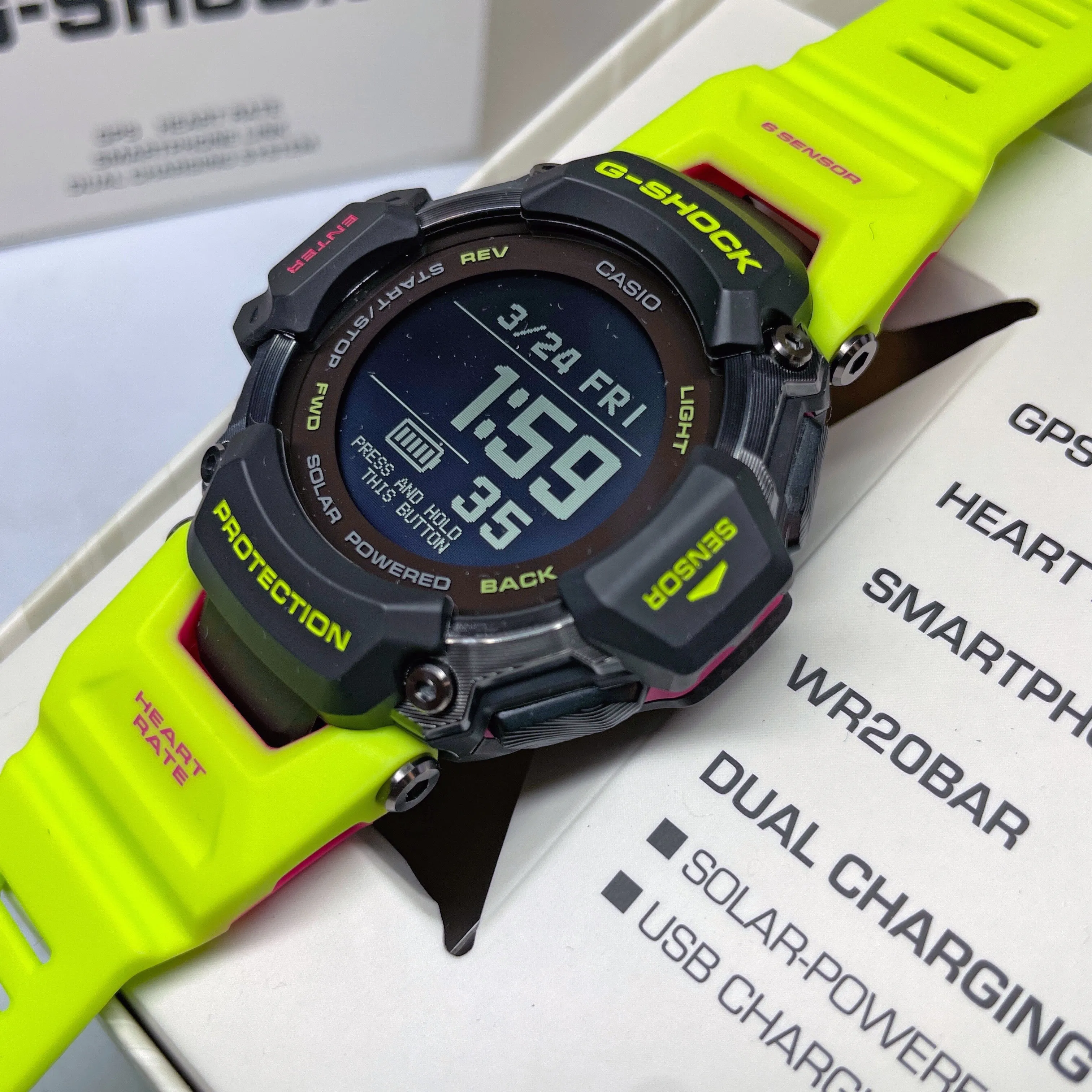 CASIO G-SHOCK GBDH2000-1A9 Yellow Move Heart Rate Monitor GPS Solar Activity Watch