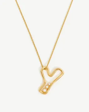 Chubby Pearl Initial Pendant Necklace  - Initial Y | 18ct Gold Plated Vermeil/Pearl