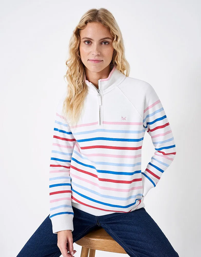 Crew Clothing - Half Zip Sweat - White Blue Pink Stripe