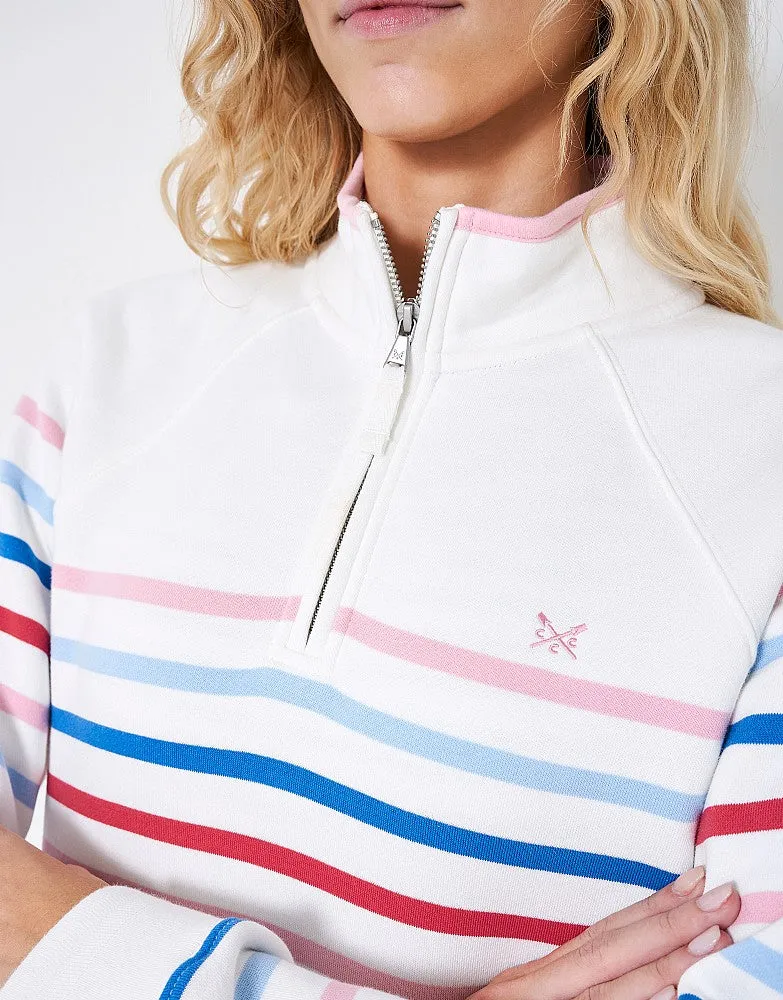 Crew Clothing - Half Zip Sweat - White Blue Pink Stripe