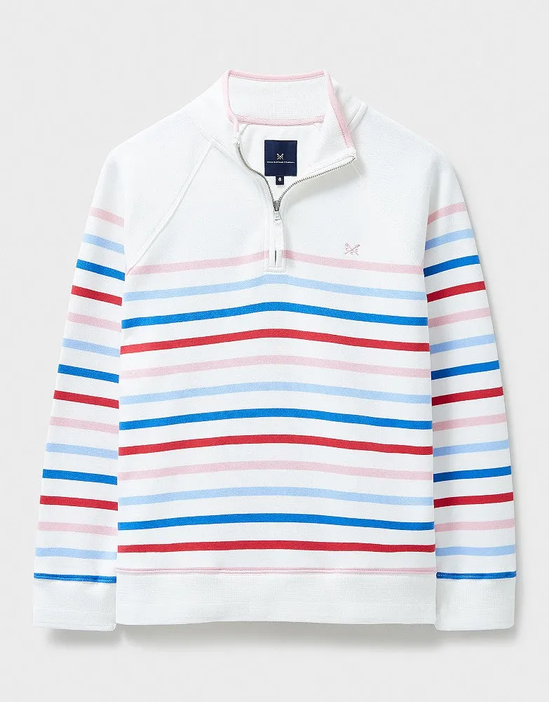 Crew Clothing - Half Zip Sweat - White Blue Pink Stripe