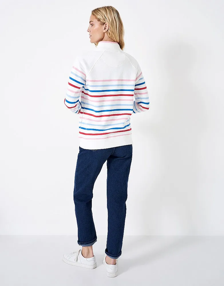 Crew Clothing - Half Zip Sweat - White Blue Pink Stripe