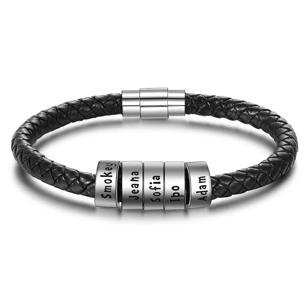 Customized 5 Names Black Rope Magnetic Buckle Bracelets