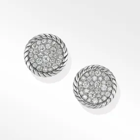 DY Elements Button Stud Earrings with Pave Diamonds 13.6MM