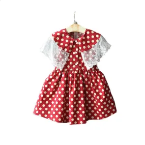 Girls Polka Dot Lace Collar Vintage Dress