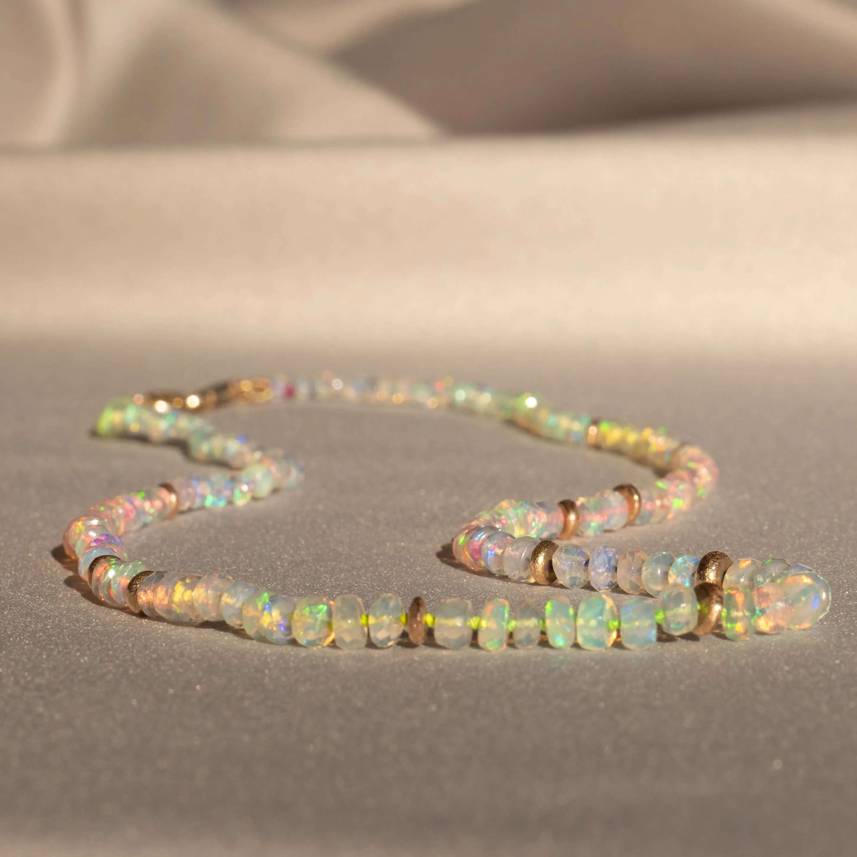 Hand-dyed Ombre Silk Opal Necklace with 14K gold hand forged Beads - ONE OF A KIND