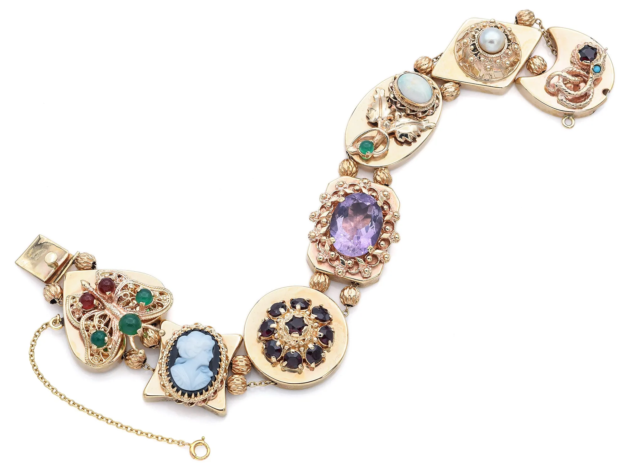 Marcus & Co. Multi-Gemstone 14K Yellow Gold Slide Charm Bracelet with Box Receipt