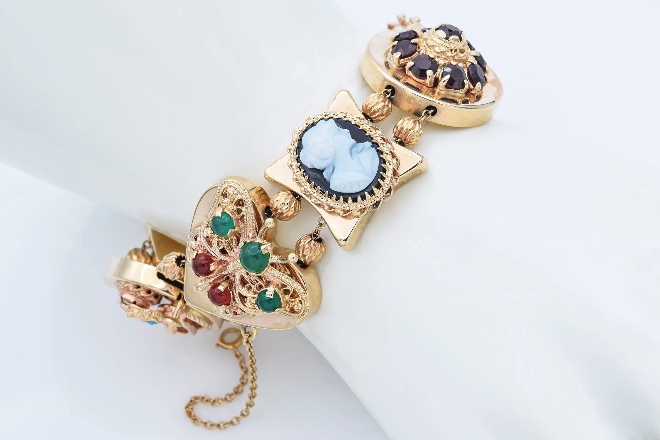 Marcus & Co. Multi-Gemstone 14K Yellow Gold Slide Charm Bracelet with Box Receipt