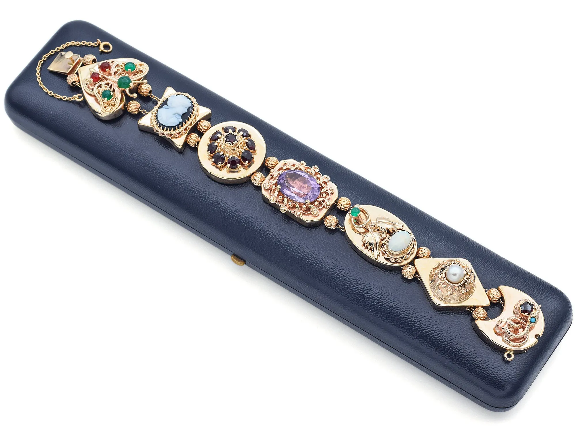 Marcus & Co. Multi-Gemstone 14K Yellow Gold Slide Charm Bracelet with Box Receipt