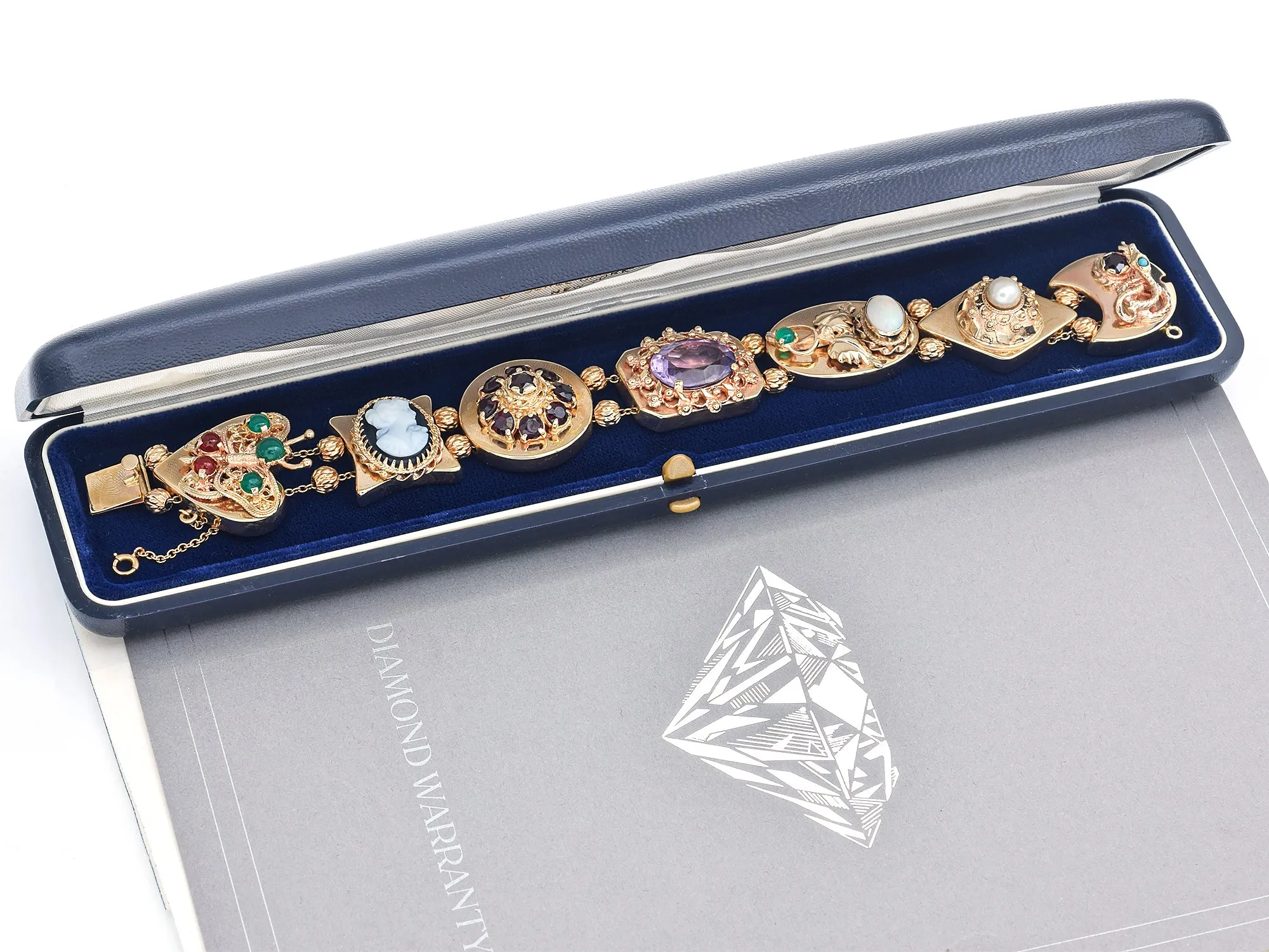 Marcus & Co. Multi-Gemstone 14K Yellow Gold Slide Charm Bracelet with Box Receipt