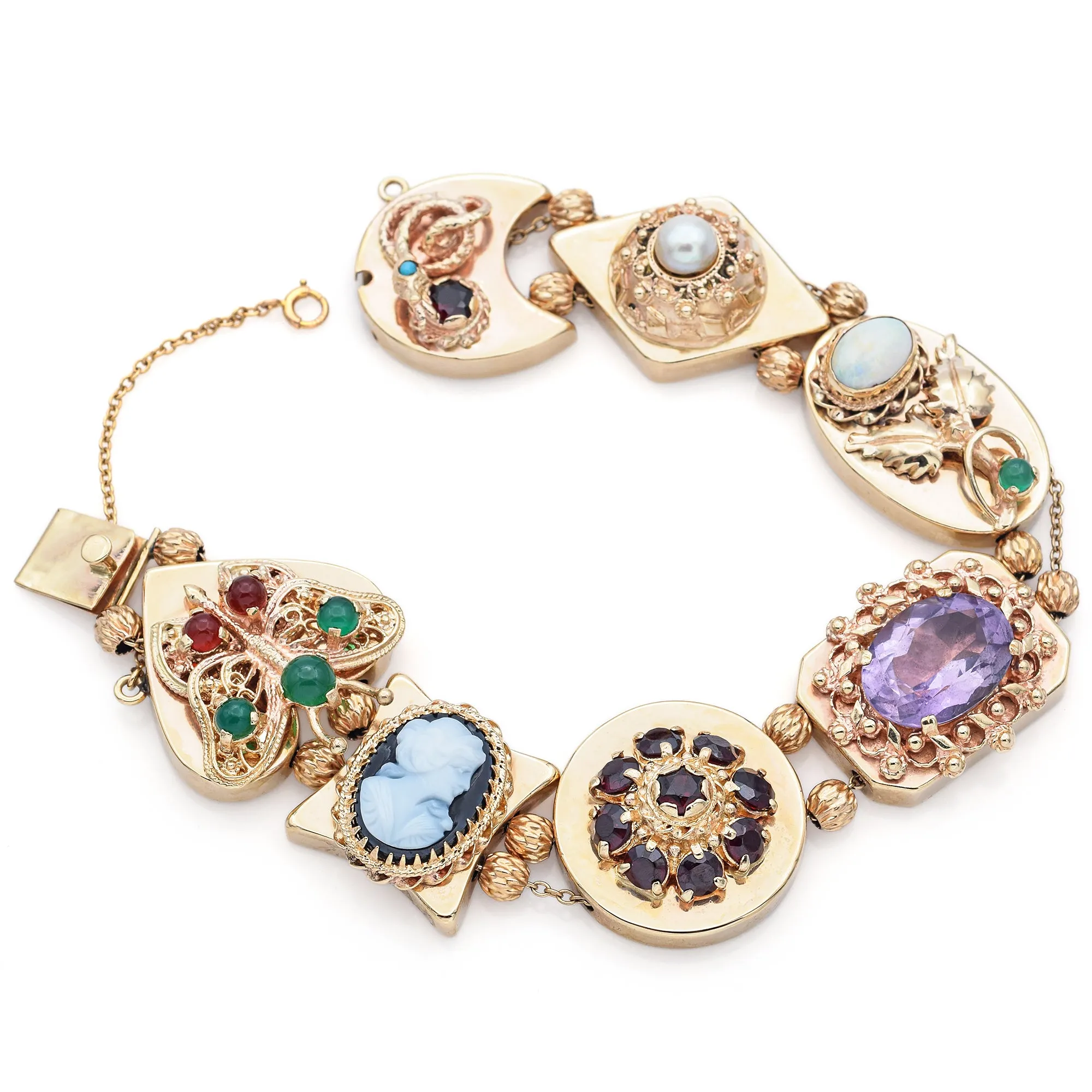 Marcus & Co. Multi-Gemstone 14K Yellow Gold Slide Charm Bracelet with Box Receipt