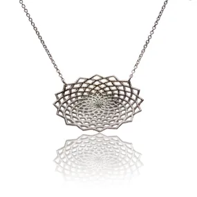 Oval Horizontal Lattice Sterling Silver Pendant Necklace