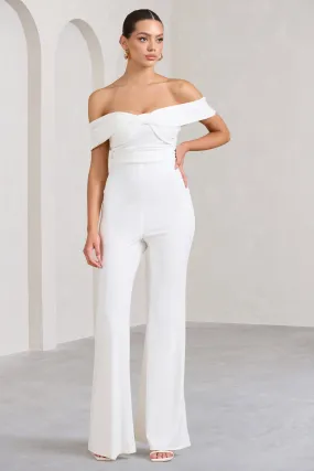 Recognition | White Off The Shoulder Ruched Jumpsuit