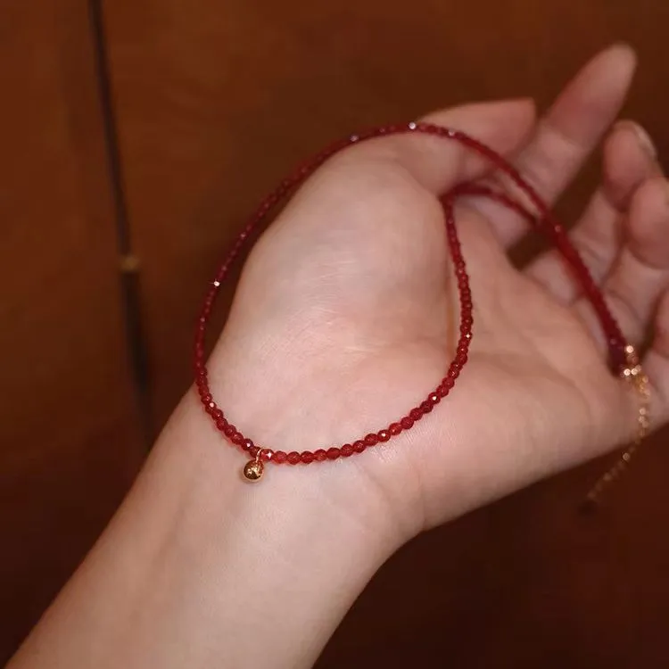 Red Spinel Gold Bean Necklace