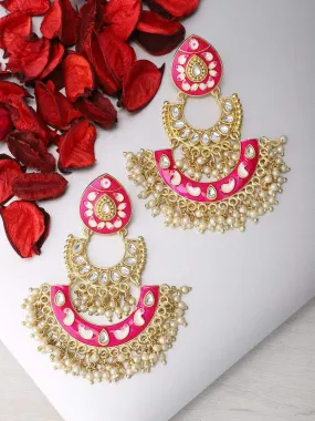 Rubans Gold Plated Enamel Pearl Chandbali Earrings