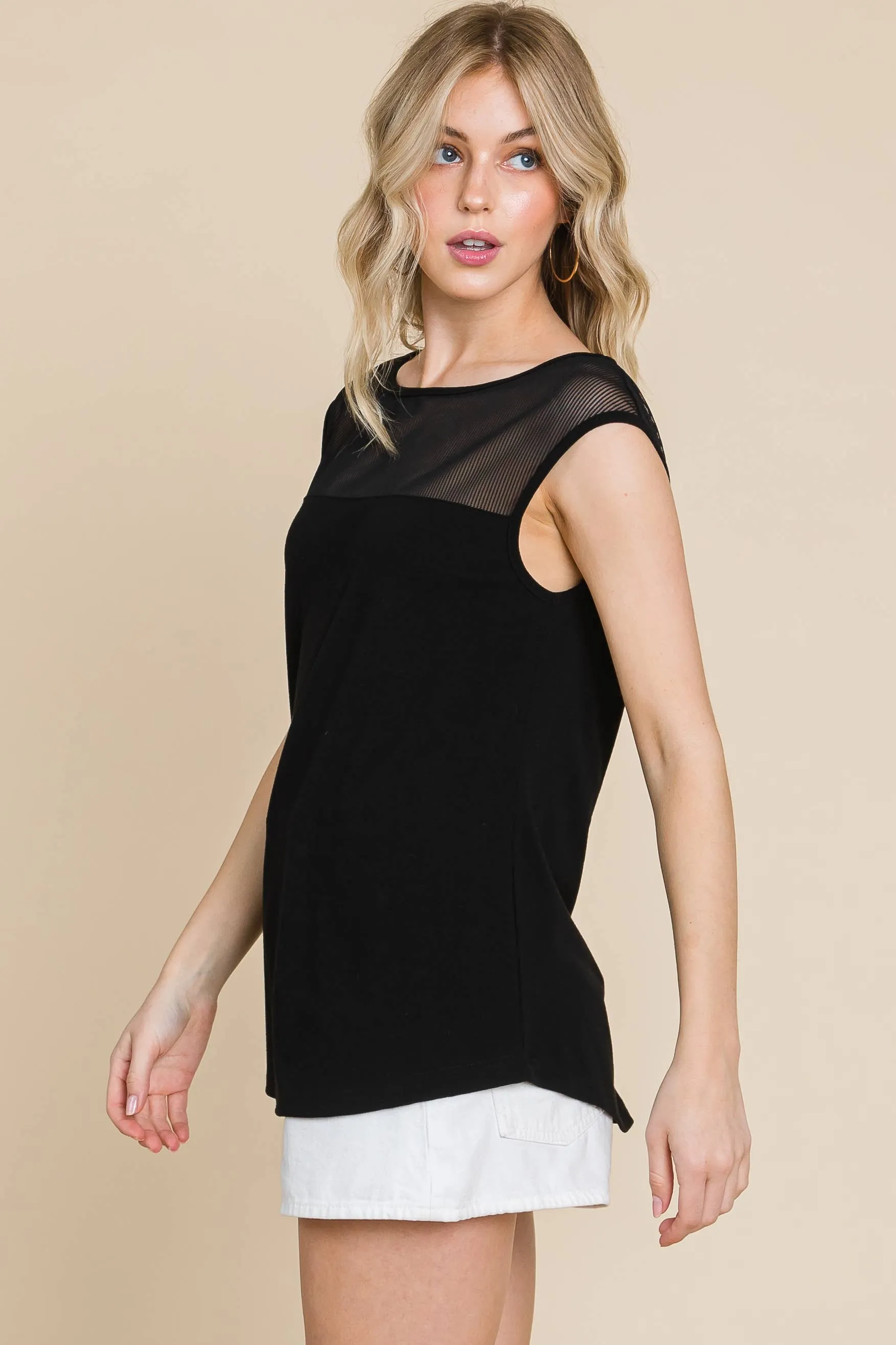 Tonara Boat Neck Mesh Contrast Tank