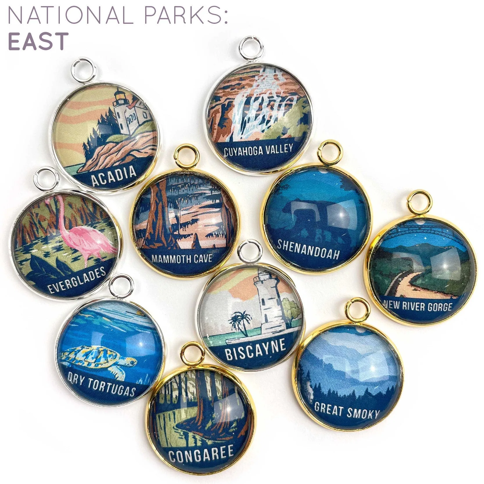 U.S. National Parks Individual Charms for Jewelry Making – Glacier, Yosemite, Acadia, Zion, Yellowstone